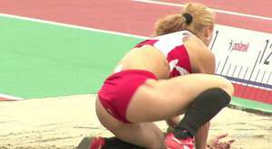a greek female athlete stare hard at a c