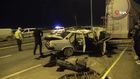TIR'a çarpan otomobil tanınmaz hale geldi! Kaza anı kamerada...